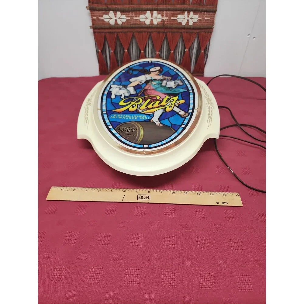 VTG 1960s Blatz Beer Sign Lighted Valerie The Barmaid Faux Stained Glass Working